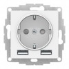 Розетка с 2xUSB SYSTEME ELECTRIC ATLASDESIGN, скрытый монтаж, с заземлением, со шторками, лотос, ATN001330
