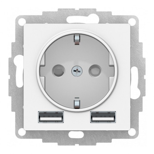 Розетка с 2xUSB SYSTEME ELECTRIC ATLASDESIGN, скрытый монтаж, с заземлением, со шторками, лотос, ATN001330