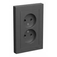 Розетка двухместная SYSTEME ELECTRIC ATLASDESIGN, скрытый монтаж, без заземления, со шторками, базальт, ATN001422