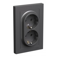Розетка двухместная SYSTEME ELECTRIC ATLASDESIGN, скрытый монтаж, с заземлением, со шторками, базальт, ATN001426