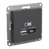 Розетка USB+USB type C SYSTEME ELECTRIC ATLASDESIGN, скрытый монтаж, базальт, ATN001429