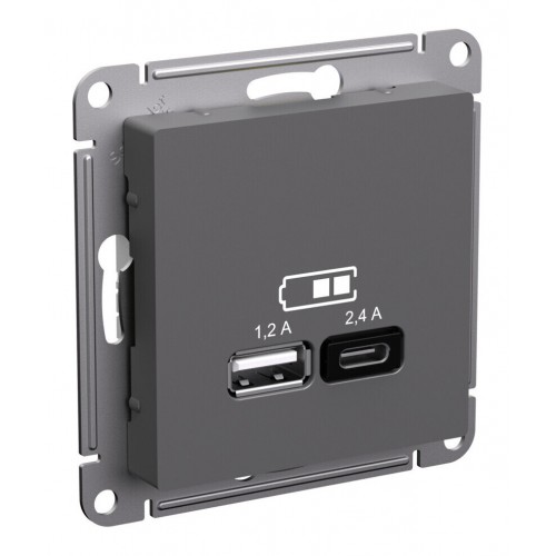 Розетка USB+USB type C SYSTEME ELECTRIC ATLASDESIGN, скрытый монтаж, базальт, ATN001439