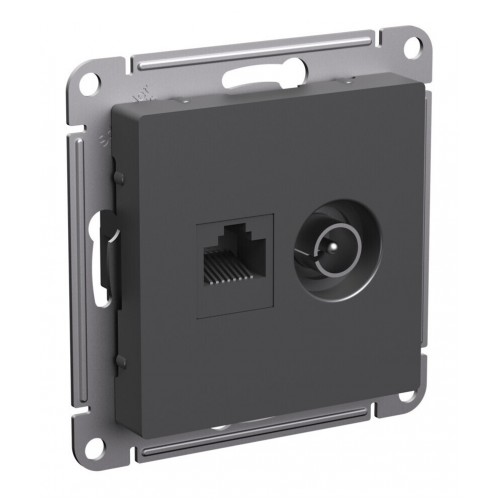 Розетка ТВ+компьютерная TV+RJ45 SYSTEME ELECTRIC ATLASDESIGN, скрытый монтаж, базальт, ATN001489
