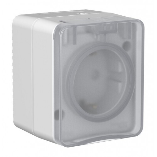 Розетка SYSTEME ELECTRIC ATLASDESIGN PROFI54, открытый монтаж, с заземлением, с крышкой, со шторками, серый, ATN543045