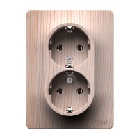 Розетка двухместная SYSTEME ELECTRIC GLOSSA, скрытый монтаж, с заземлением, сосна, GSL001524