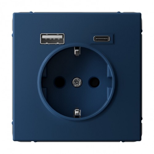 Розетка с USB+USB type C SYSTEME ELECTRIC ARTGALLERY, скрытый монтаж, с заземлением, со шторками, аквамарин, GAL001132