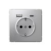 Розетка с USB+USB type C SYSTEME ELECTRIC ARTGALLERY, скрытый монтаж, с заземлением, со шторками, алюминий, GAL000332