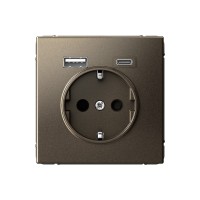 Розетка с USB+USB type C SYSTEME ELECTRIC ARTGALLERY, скрытый монтаж, с заземлением, со шторками, мокко, GAL000632