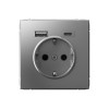 Розетка с USB+USB type C SYSTEME ELECTRIC ARTGALLERY, скрытый монтаж, с заземлением, со шторками, сталь, GAL000932