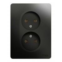Розетка двухместная SYSTEME ELECTRIC GLOSSA, скрытый монтаж, без заземления, антрацит