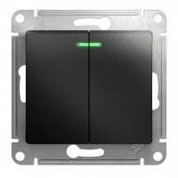 Выключатель 2-клавишный SYSTEME ELECTRIC GLOSSA, с подсветкой, скрытый монтаж, антрацит